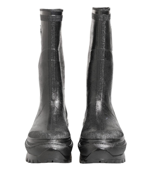 Dolce & Gabbana Metallic Graue Gummistiefel zum Hineinschlüpfen