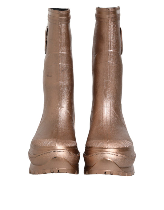 Dolce & Gabbana Metallic Gold Pull On Regenstiefel Schuhe