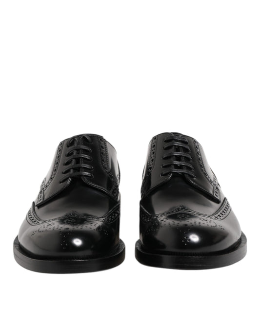 Dolce & Gabbana – Formelle Derby-Schuhe aus schwarzem Leder mit Flügelkappe