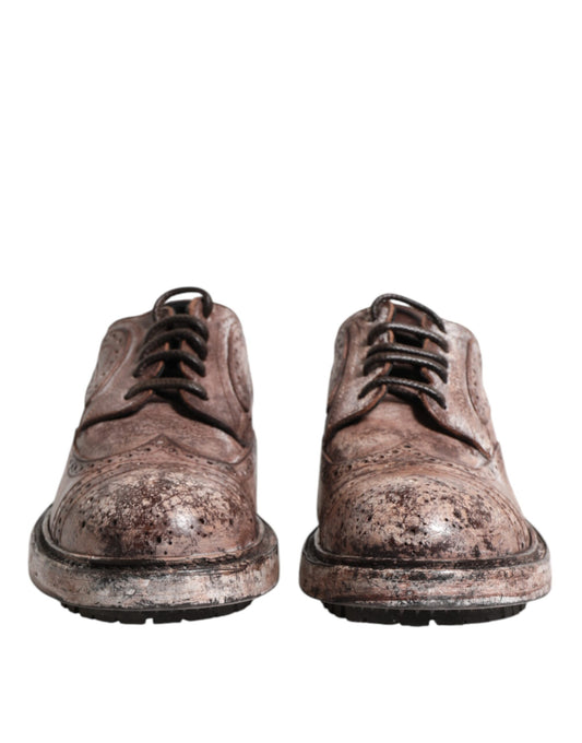 Dolce & Gabbana – Brogue-Schnürschuhe aus braunem Leder im Used-Look