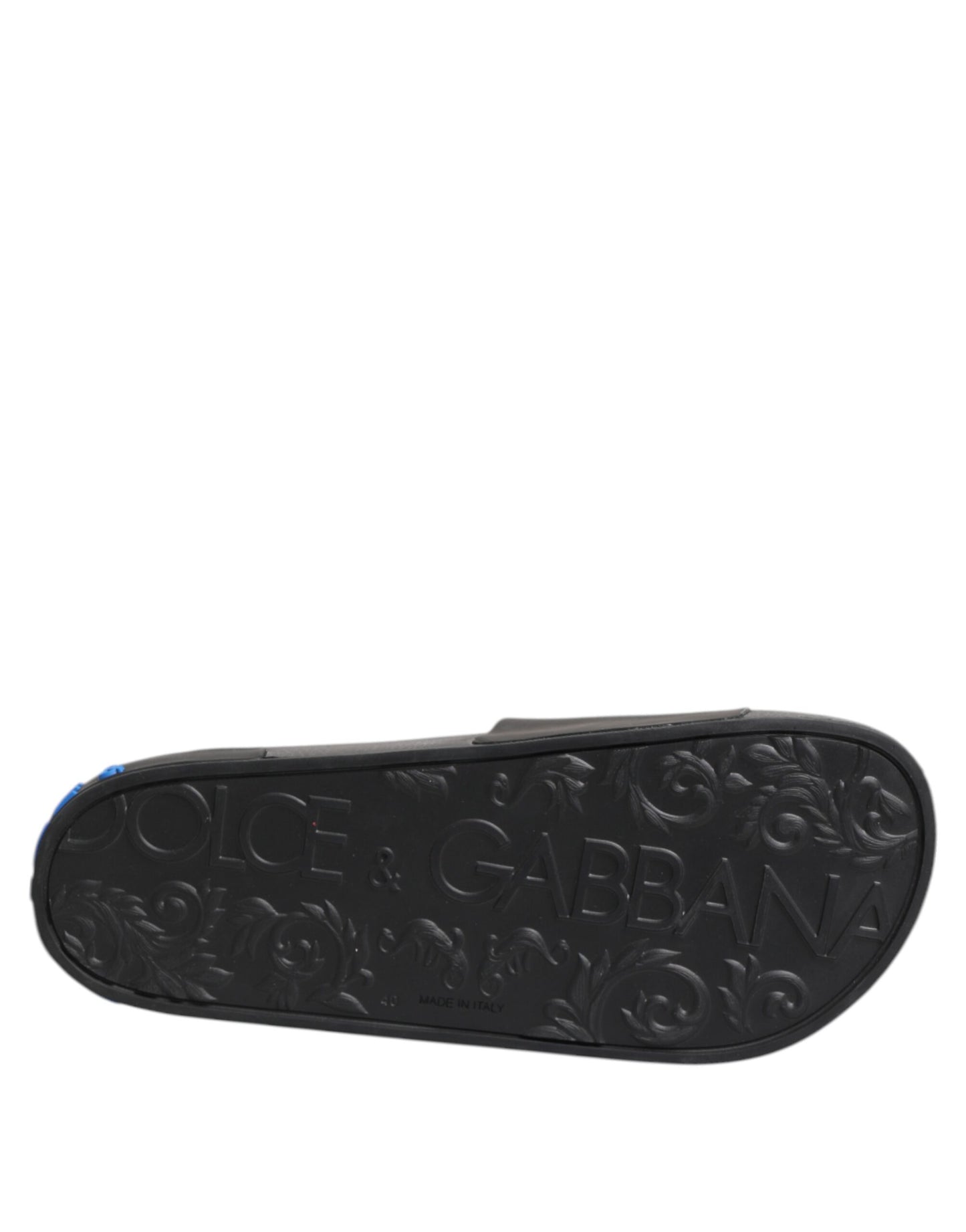 Dolce & Gabbana – Schwarze Leder-Slides, flache Strandschuhe