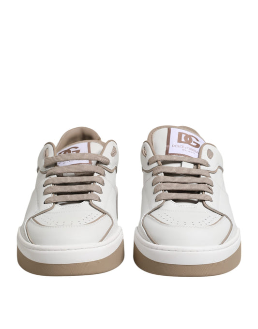 Dolce & Gabbana Weiß Braun Leder Low Top Herren Sneakers Schuhe
