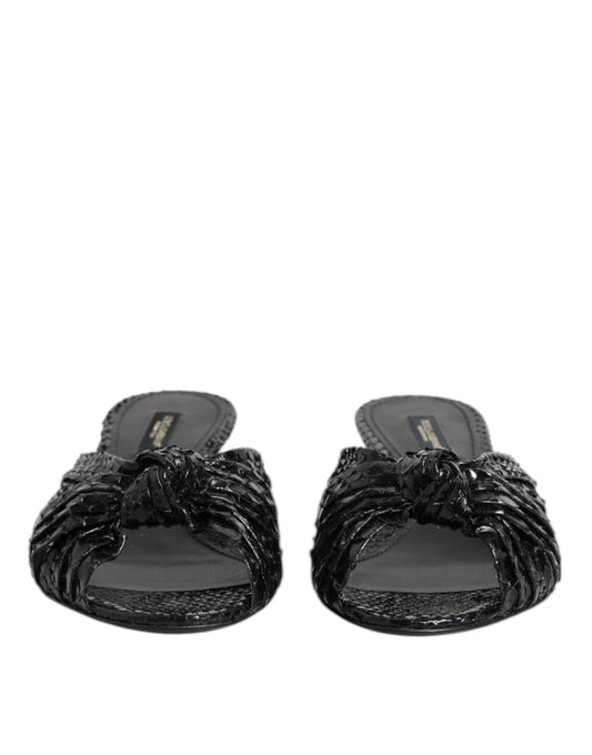 Dolce & Gabbana Schwarze Leder Heels Slides Sandalen Schuhe