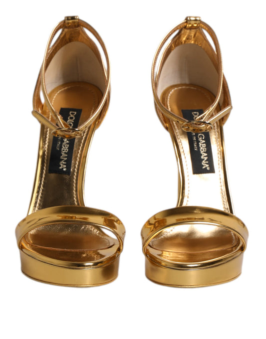 Dolce & Gabbana Keira Sandalen aus goldenem Leder mit Plateausohle