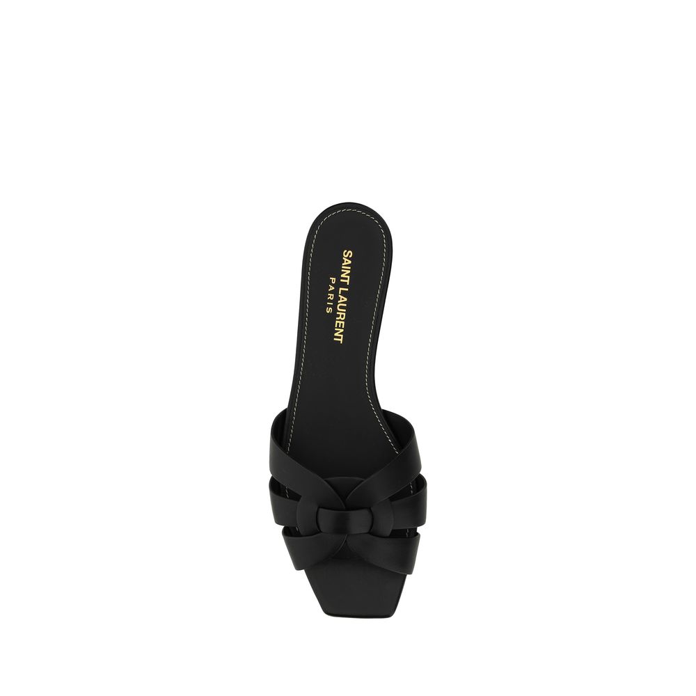 Saint Laurent Flache Sandalen aus schwarzem Kalbsleder (Bos Taurus)