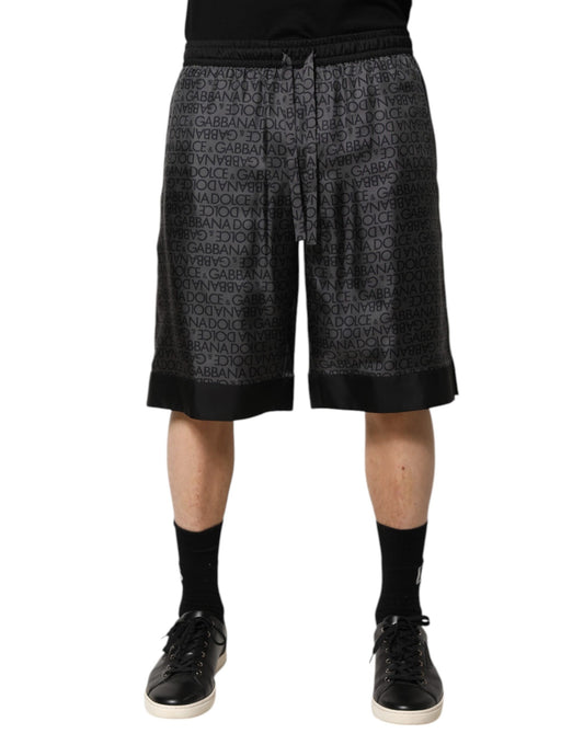 Dolce & Gabbana Grau-schwarze Bermudashorts aus Seide mit DG-Logo für Herren