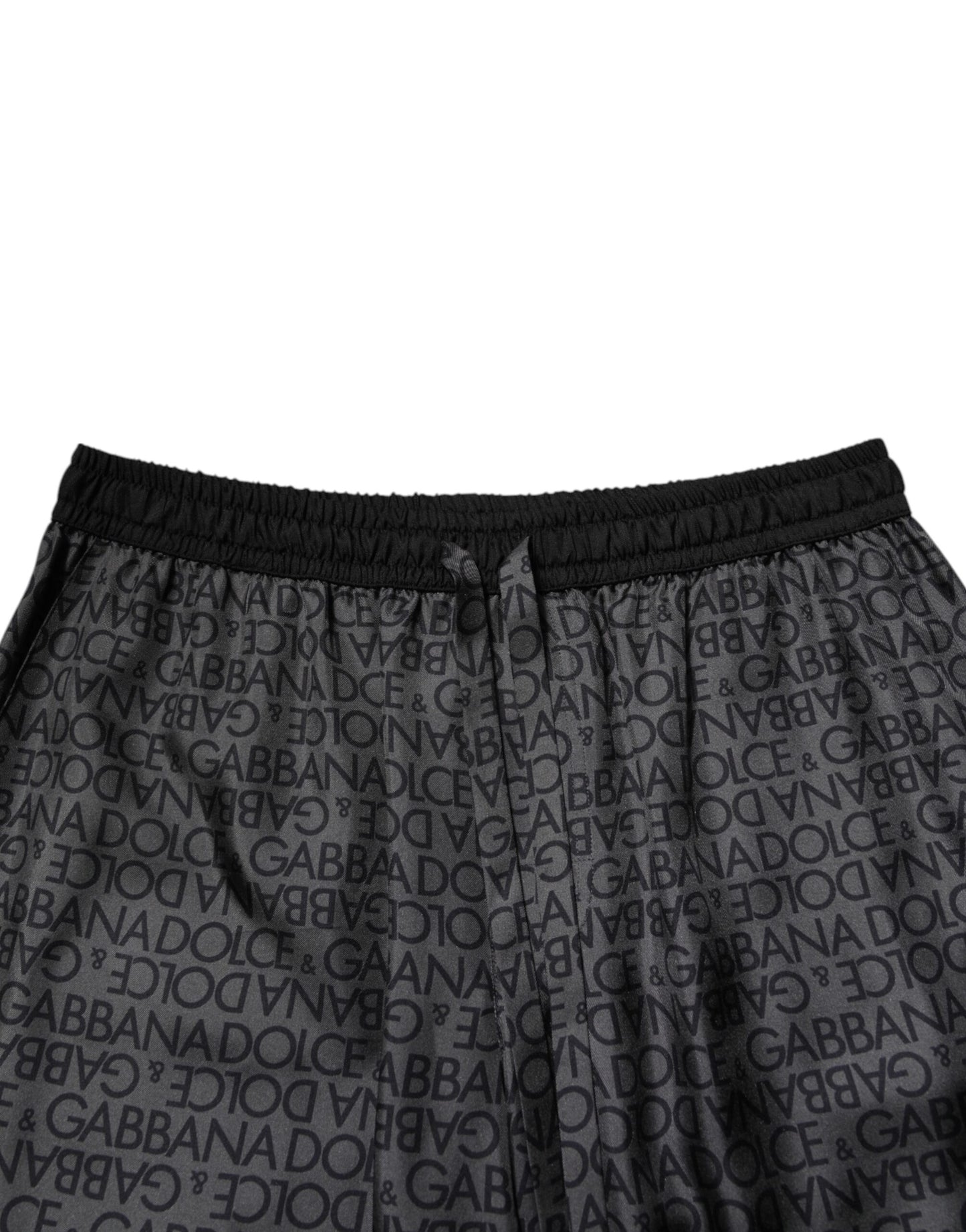Dolce & Gabbana Grau-schwarze Bermudashorts aus Seide mit DG-Logo für Herren
