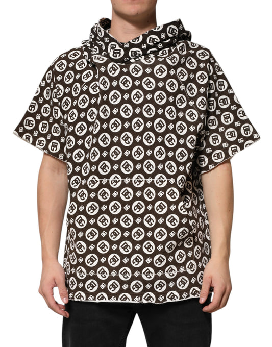 Dolce & Gabbana Braun-weißer kurzer Kapuzenpullover mit DG-Logo