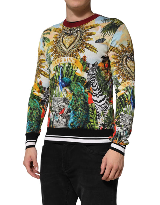 Dolce & Gabbana Pullover aus Seide mit tropischem Herz und Krone