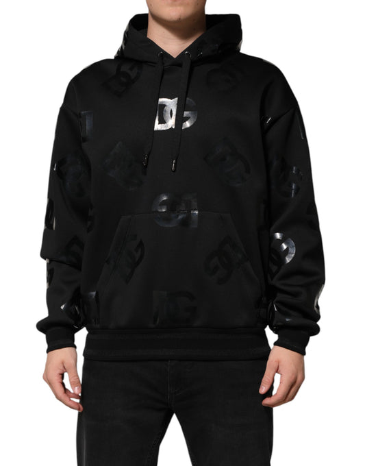 Dolce & Gabbana – Schwarzer Hoodie mit DG-Logo und Metallic-Print