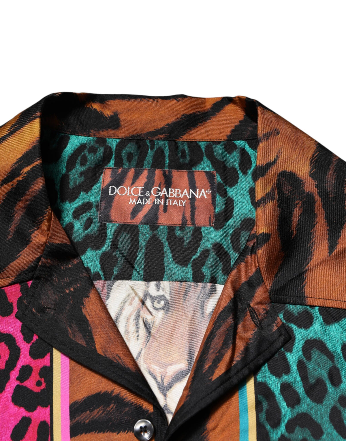 Dolce & Gabbana Mehrfarbiges Hawaii-T-Shirt aus Seide mit Tiger-Print