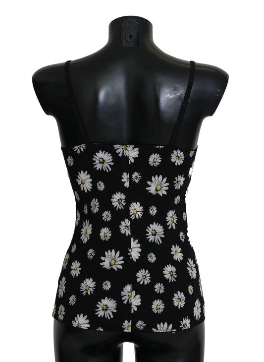 Dolce & Gabbana Schwarzes Dessous-Chemisole-Kleid mit Gänseblümchen-Print
