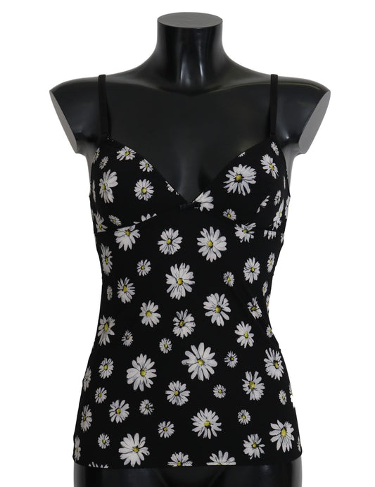 Dolce & Gabbana Schwarzes Dessous-Chemisole-Kleid mit Gänseblümchen-Print