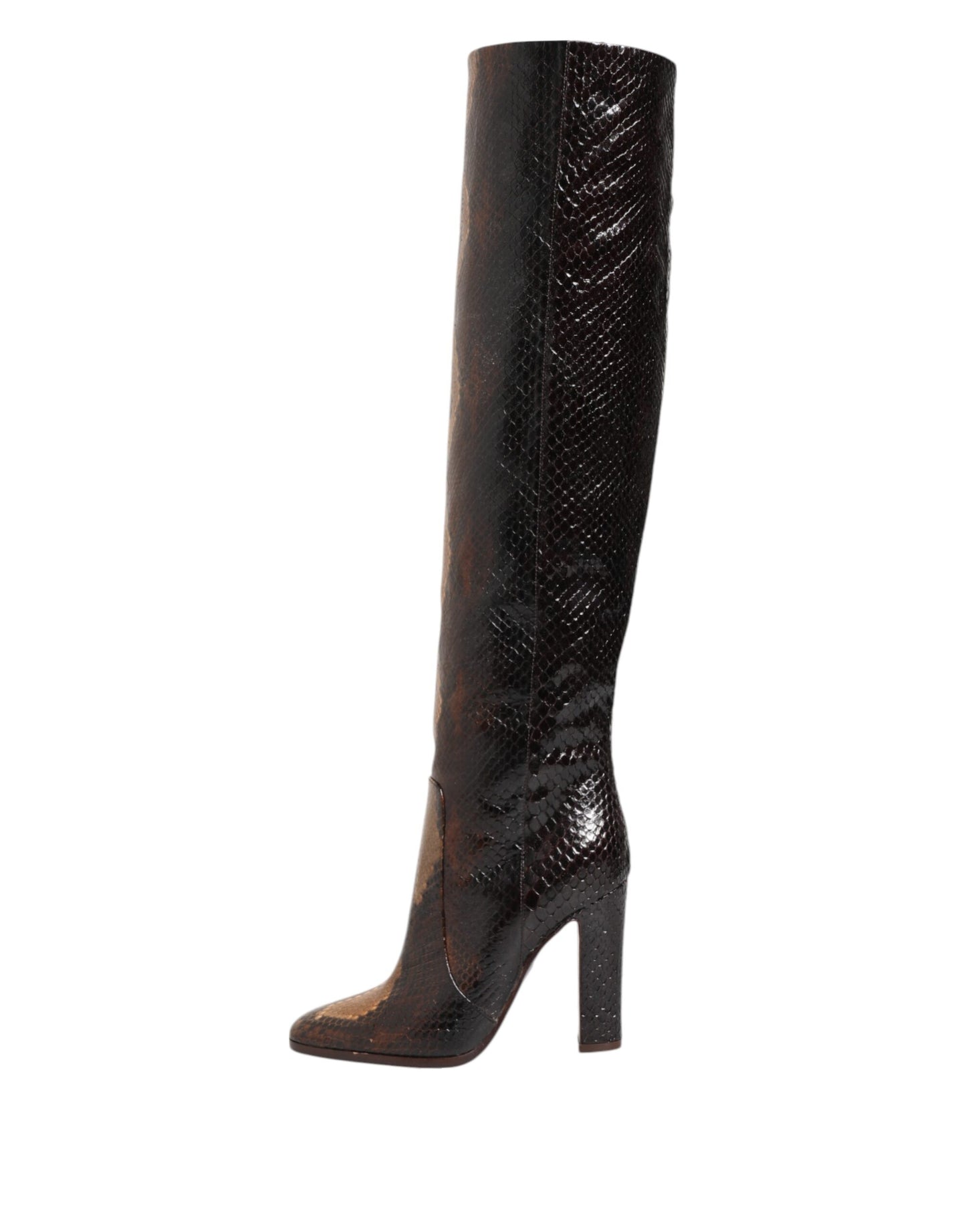 Dolce & Gabbana – Reitstiefel mit Python-Schlangenhaut-Print in Braun
