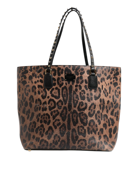 Dolce & Gabbana – Tragetasche aus braunem Leoparden-GLAM-Leder mit Logo-Plakette