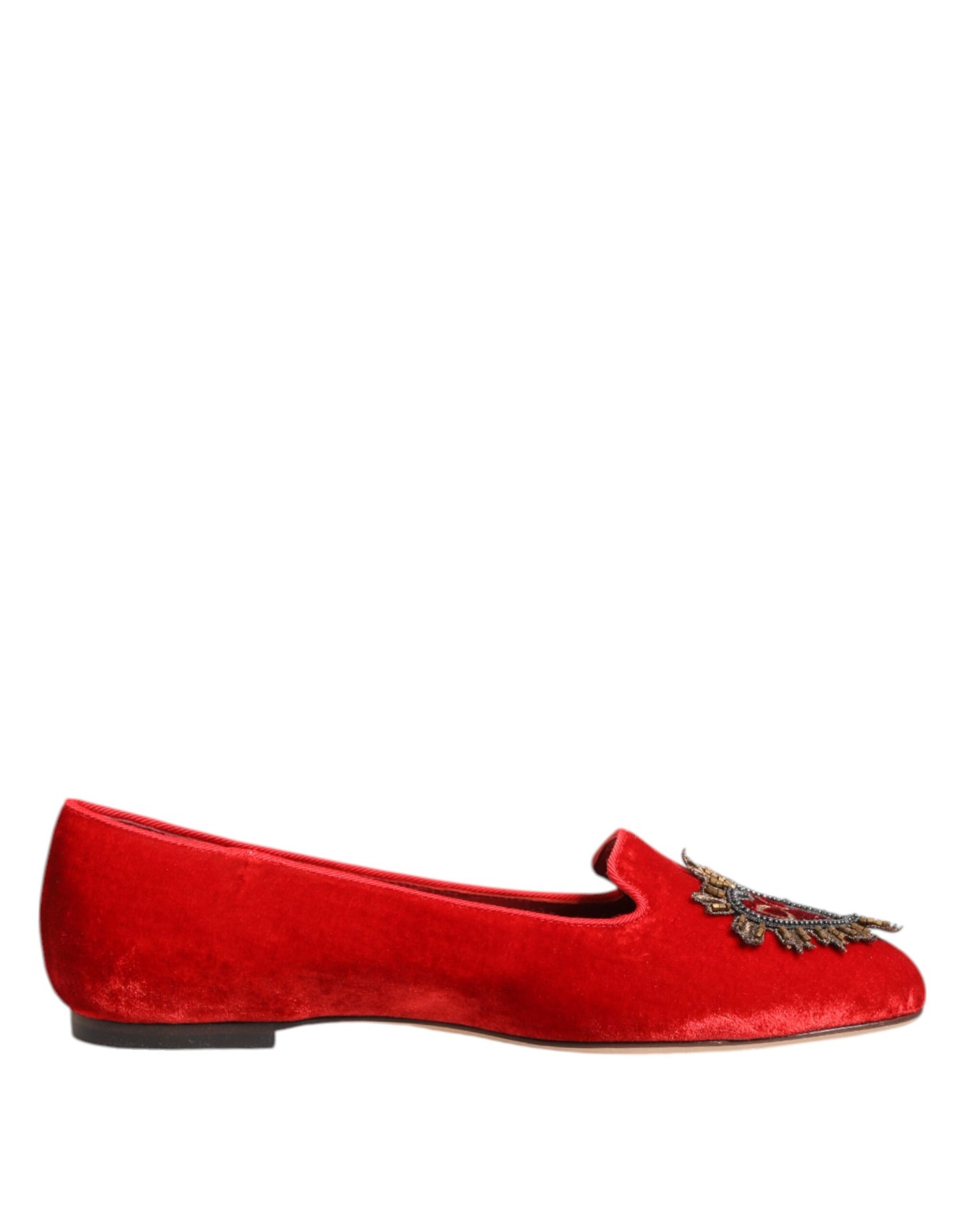 Dolce & Gabbana – Flache Loafer aus rotem Samt mit DG-Herz