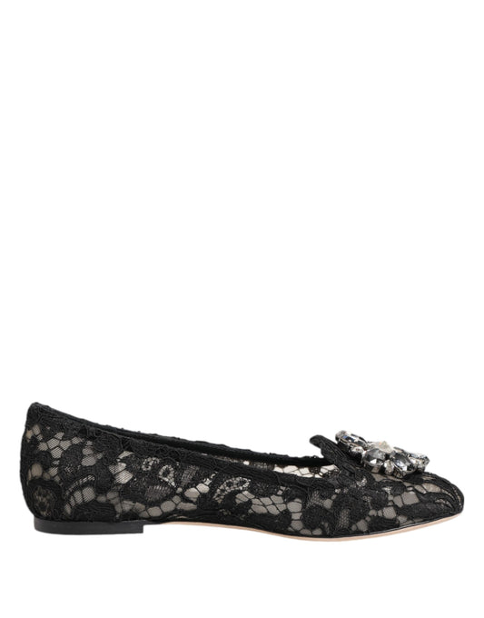 Dolce & Gabbana – Schwarze Taormina-Ballerinas mit Spitzen und Kristallen