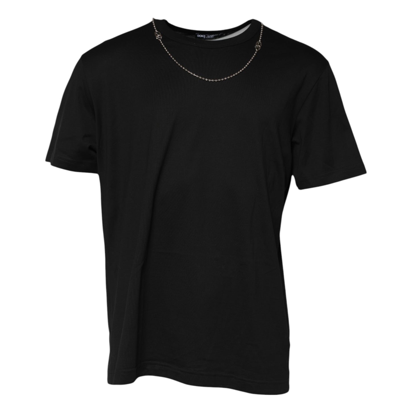 Dolce & Gabbana – T-Shirt aus Baumwolle mit Rundhalsausschnitt und schwarzer Kettenhalskette