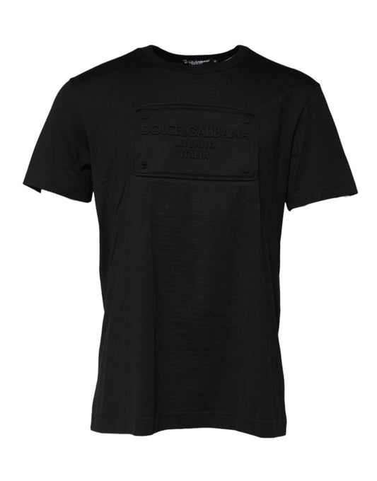 Dolce & Gabbana – Schwarzes Baumwoll-T-Shirt mit Rundhalsausschnitt und geprägtem Logo