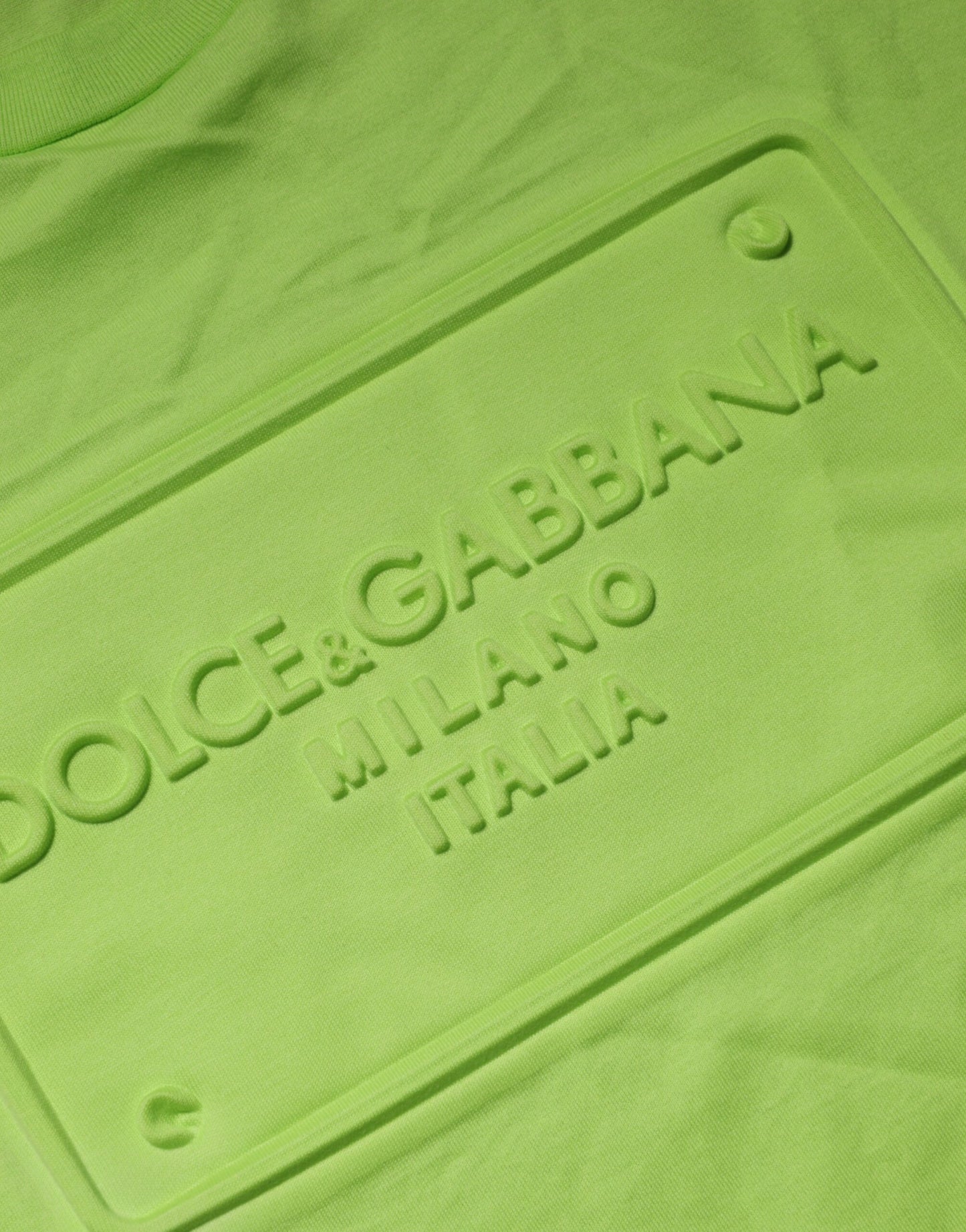 Dolce & Gabbana – Grünes Baumwoll-T-Shirt mit Rundhalsausschnitt und geprägtem Logo
