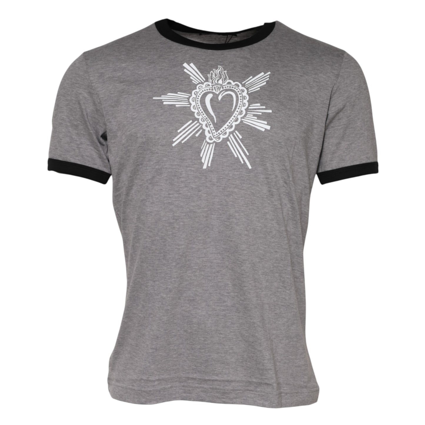 Dolce & Gabbana Graues T-Shirt aus Baumwolle mit Rundhalsausschnitt „Sacred Heart“