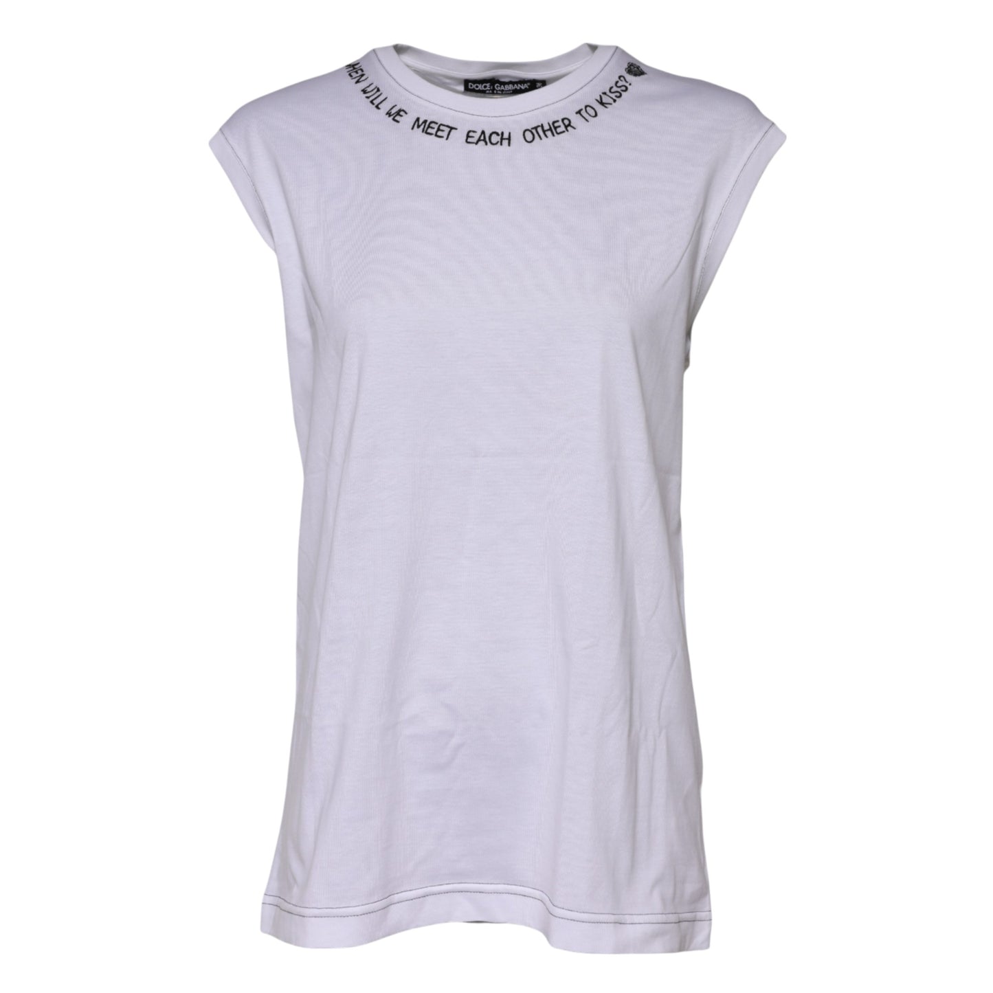 Dolce & Gabbana – Ärmelloses Tank-T-Shirt aus weißer Baumwolle mit Aufdruck