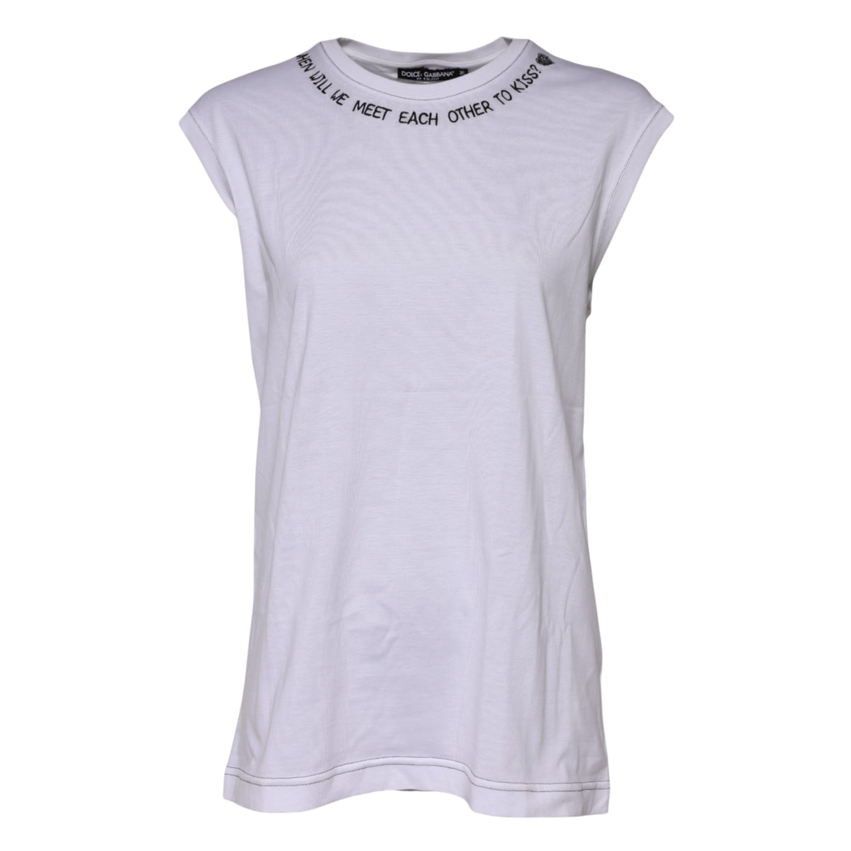 Dolce & Gabbana – Ärmelloses Tank-T-Shirt aus weißer Baumwolle mit Aufdruck