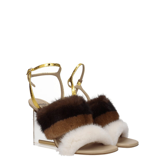 Fendi braune Nerz-Riemchensandalen