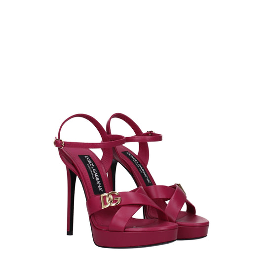 Dolce & Gabbana Plateau-Sandalen aus rosafarbenem Leder
