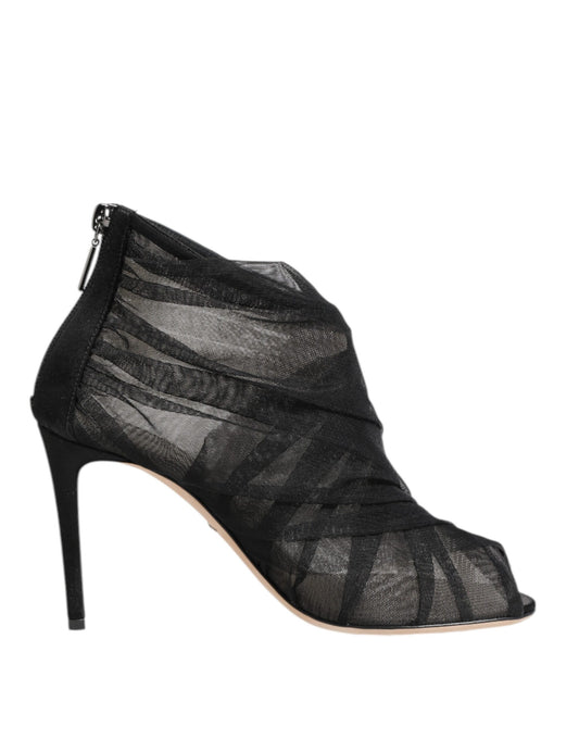 Dolce & Gabbana Schwarze Mesh-Stiletto-Absätze Stiefeletten Schuhe