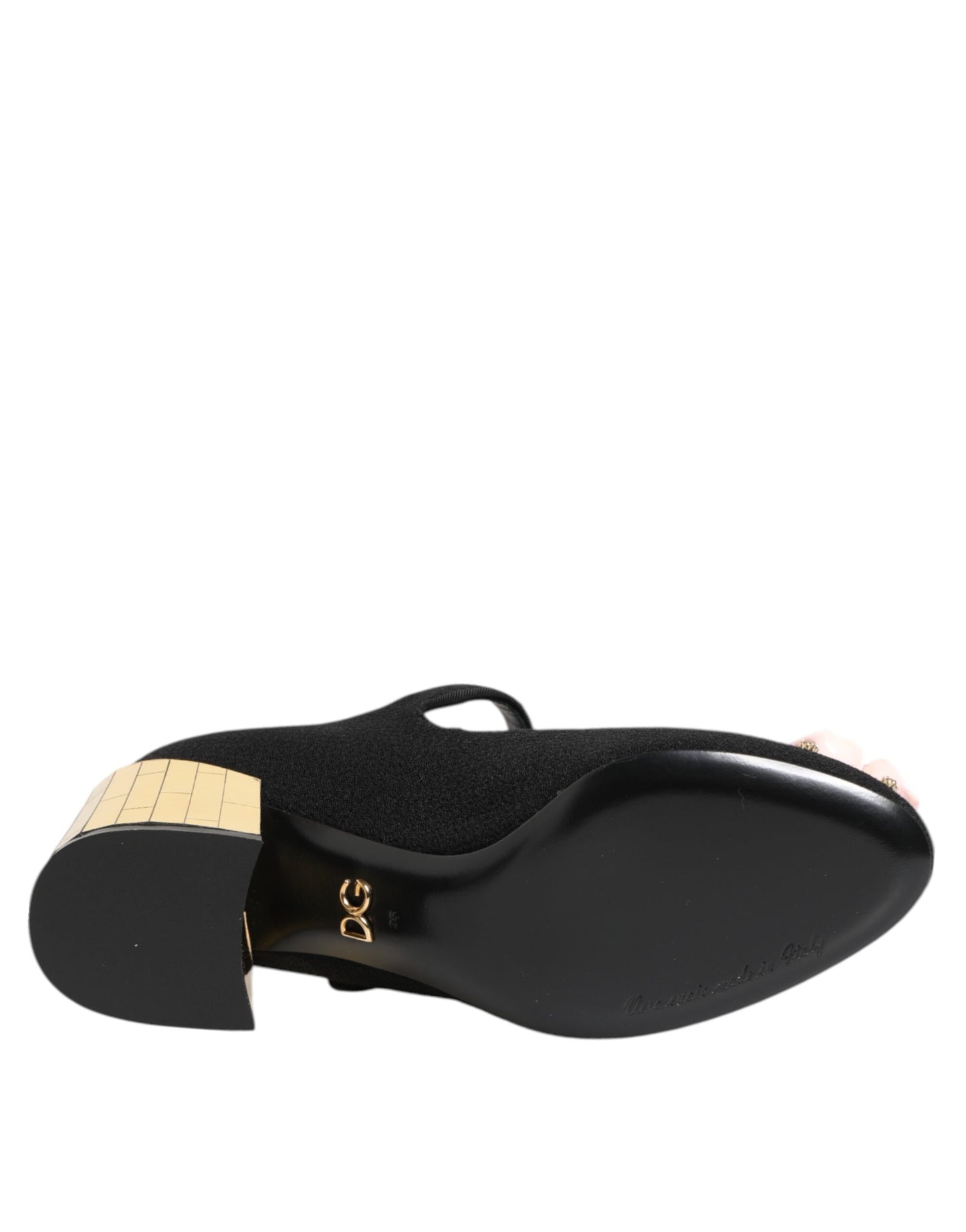 Dolce & Gabbana – Schwarze Mary-Jane-Schuhe mit Blumen- und Kristallverzierung