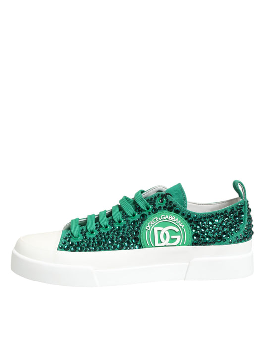 Dolce & Gabbana Grüne Portofino Kristall DG Logo Sneakers Schuhe