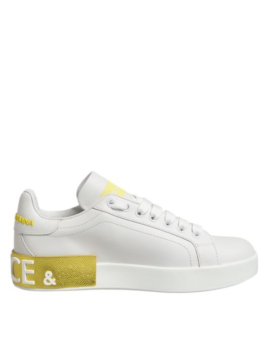 Dolce & Gabbana Weiß Gelb Leder Low Top Sneakers Schuhe
