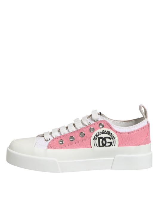 Dolce & Gabbana White Pink Canvas Low Top Sneakers Shoes
