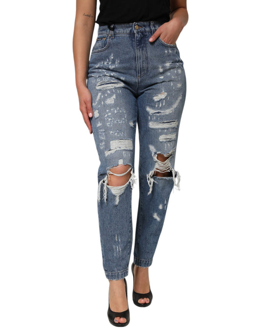 Dolce & Gabbana Blaue zerfetzte Jeans mit hoher Taille für Damen