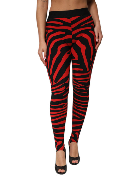 Dolce & Gabbana – Leggings mit Logo-Taille aus Nylon in Schwarz und Rot