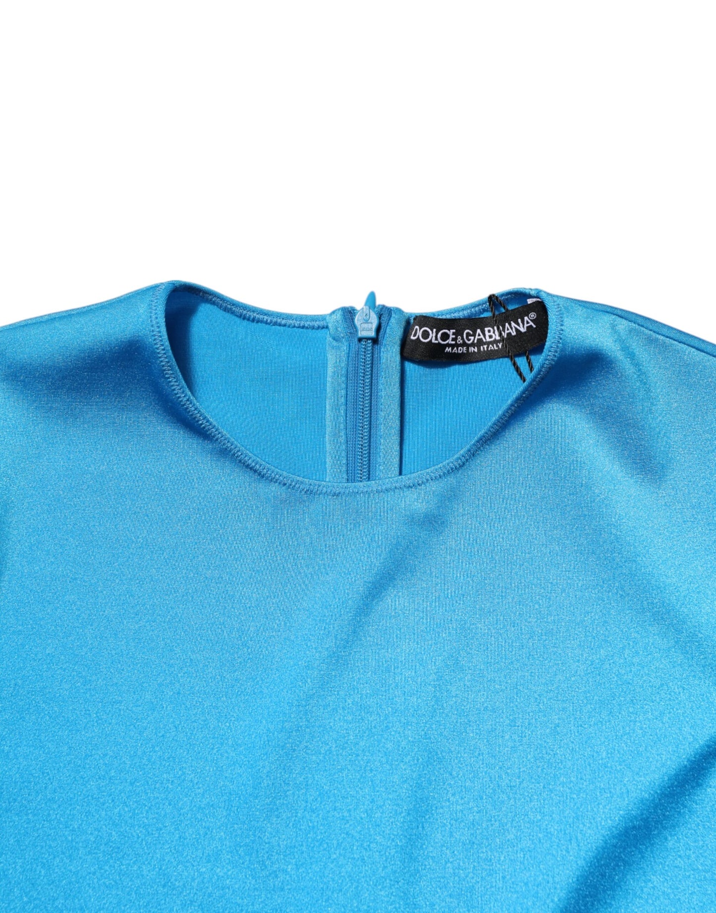 Dolce & Gabbana, blaues, figurbetontes Jumpsuit-Kleid aus Nylon mit Rundhalsausschnitt