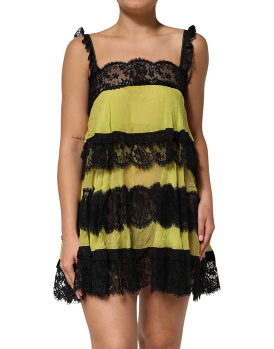 Dolce & Gabbana Gelb-Schwarzes Babydoll-Chemise-Dessouskleid