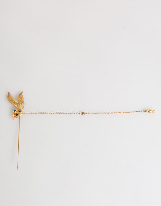 Dolce & Gabbana – Goldfarbene Brosche aus 925er Sterlingsilber mit Kristallketten