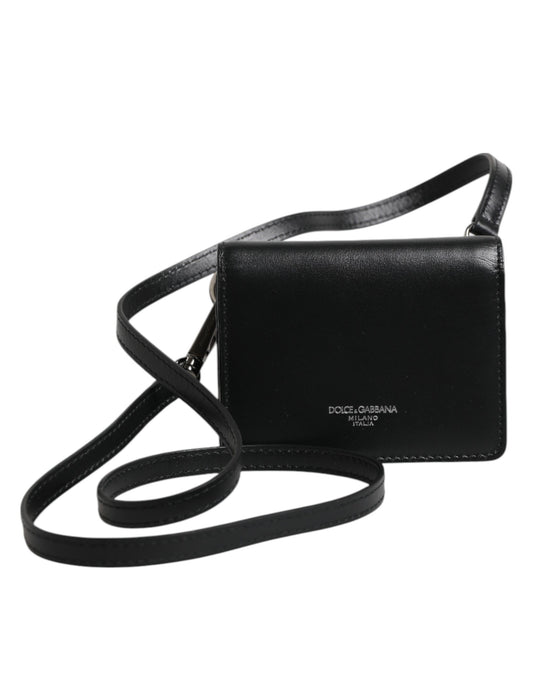 Dolce & Gabbana Schwarzes Leder Bifold Kartenetui Crossbody Herren Borse Tasche