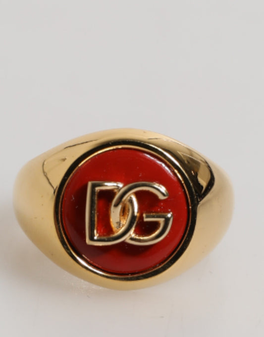 Dolce & Gabbana Herrenring aus echtem Messing in Goldton mit rotem DG-Logo