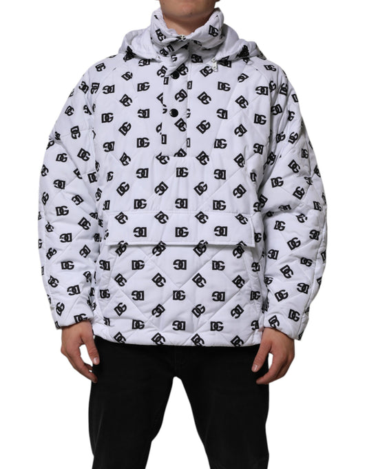 جاكيت دولتشي آند غابانا أبيض بغطاء رأس مبطن بشعار DG