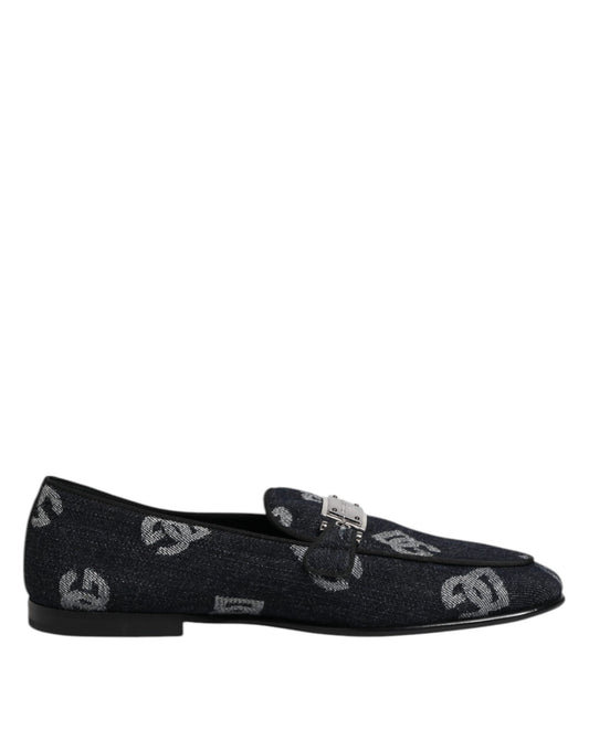 Dolce & Gabbana – Blaue Baumwoll-Loafer mit Logo, formelle Abendschuhe