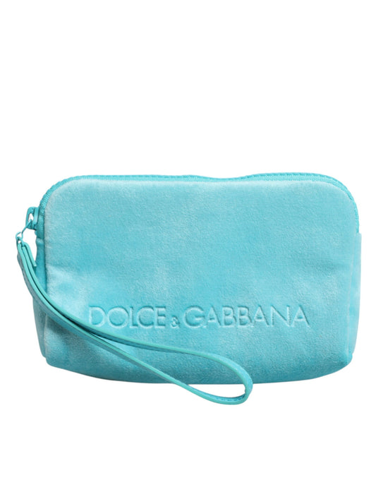 Dolce & Gabbana Hellblaue Clutch mit einfarbigem Logo und Sonnenbrillenhalter