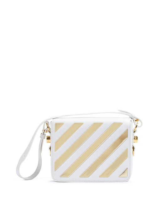 Off-White – Umhängetasche mit Streifen in Weiß/Gold-Metallic