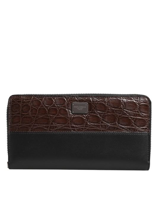 Dolce & Gabbana Herren Continental Clutch aus exotischem Leder in Schwarz und Braun