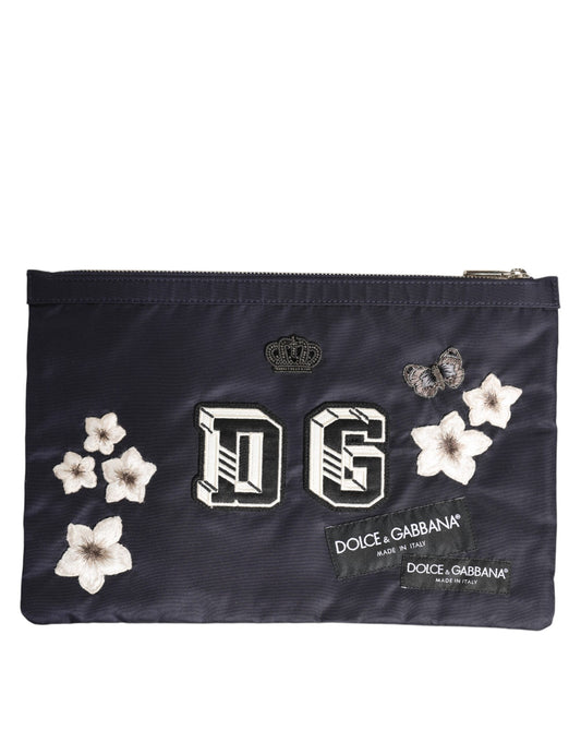 Dolce & Gabbana Blaue Clutch mit DG-Logo-Patch und Verzierung für Herren