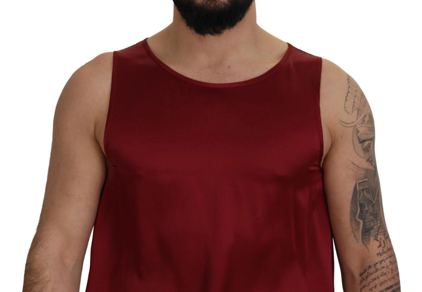 Dolce & Gabbana Rotes ärmelloses Seiden-T-Shirt mit Rundhalsausschnitt