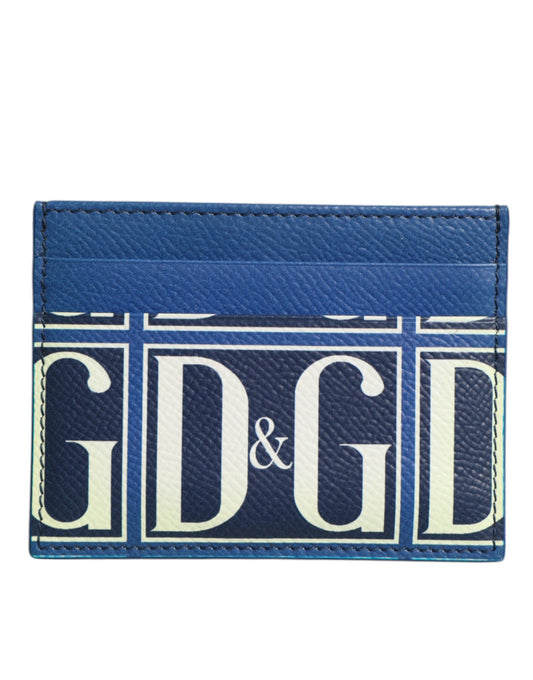 Dolce & Gabbana – Kartenetui aus blauem Kalbsleder mit DG-Logo-Print und Monogramm