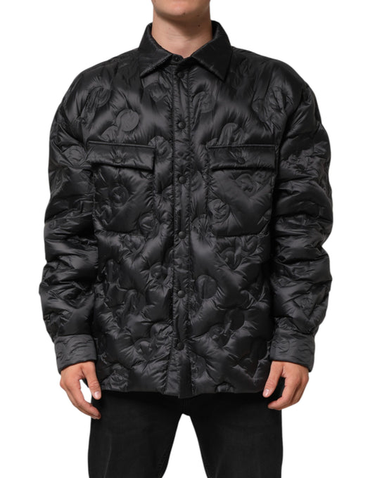 Dolce & Gabbana – Schwarze, gesteppte Pufferjacke aus Nylon mit DG-Logo